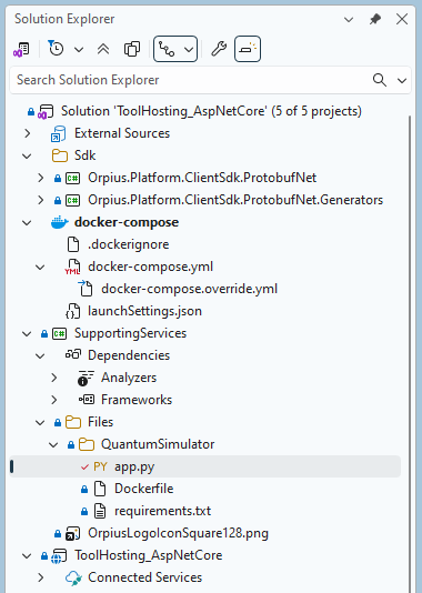 Solution Explorer with SupportingService project