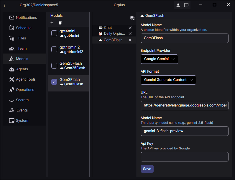 Gemini 3 Flash model configuration