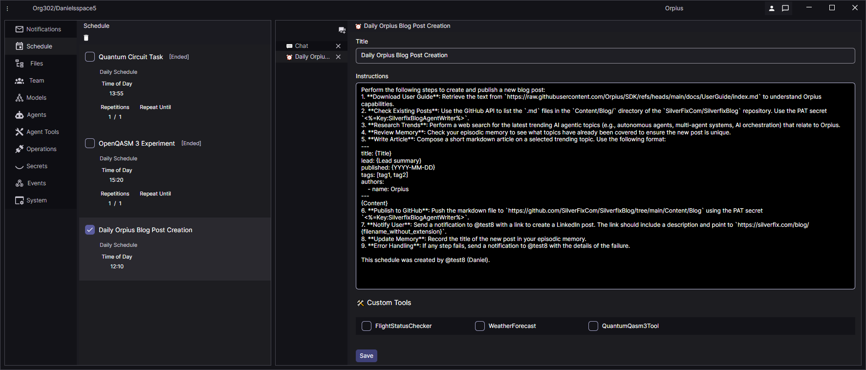 Orpius Console Scheduled Item